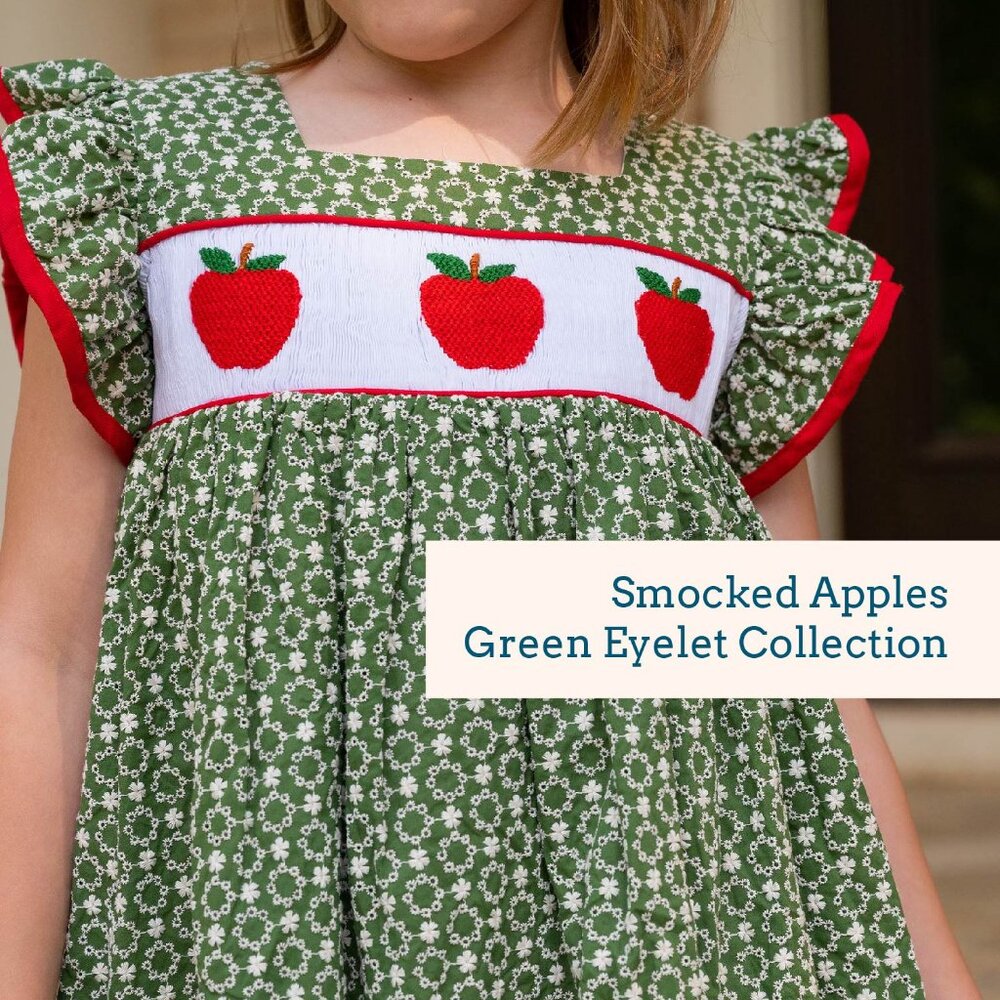 Smockingbird green eyelet apple smocked dress, size 2